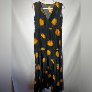 LAURA URBINATI Orange Flower Dress in Dark Grey/Marigold Flowers Size IT 40